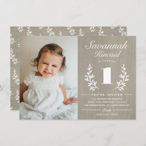 Rustic Wood 1st Birthday Party Invitation