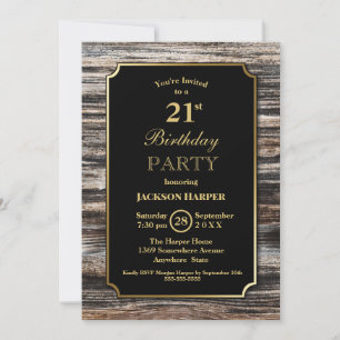 Rustic Wood 21st Birthday Party Invitation