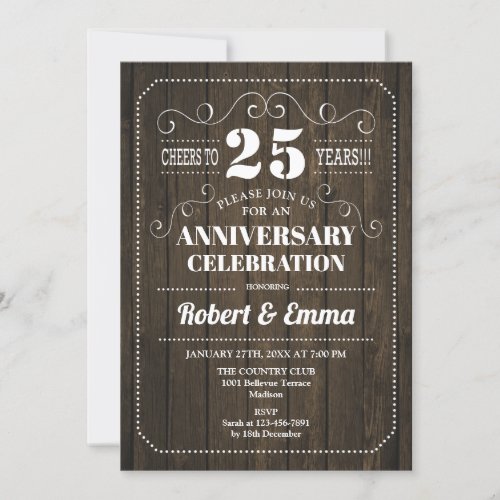Rustic Wood 25th Wedding Anniversary Party Invitation