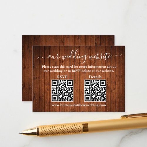 Rustic Wood 2 QR Wedding RSVP Details  Enclosure Card
