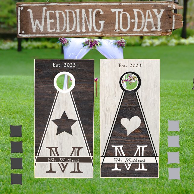 Rustic Wood 2 Tone Heart Star teams Cornhole Set (Creator Uploaded)