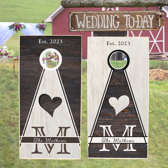 Rustic Wood 2 Tone  Wedding Hearts  Cornhole Set (Creator Uploaded)
