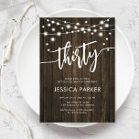 Rustic Wood 30th Birthday Party Invitation<br><div class="desc">30th Birthday Party Invitation. Rustic design with dark brown wood pattern. Classy invite card featuring fairy string lights and script font. Perfect for a stylish thirtieth bday celebration. Personalize with your own details. Can be customized for any age! Printed Zazzle invitations or instant download digital printable template.</div>