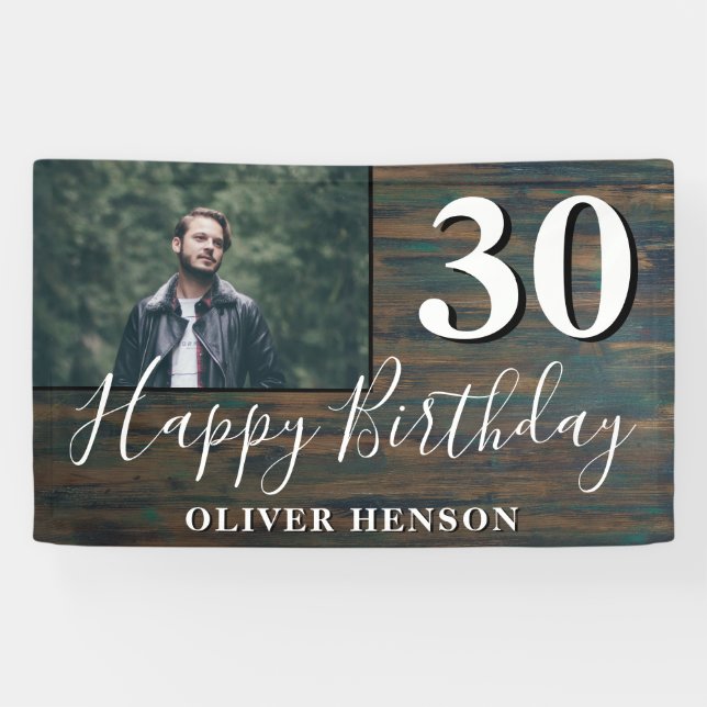 Rustic Wood 30th Birthday Party Photo Banner (Horizontal)