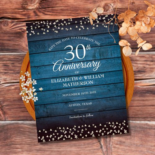 Rustic Wood 30th Pearl Anniversary Save the Date Postcard