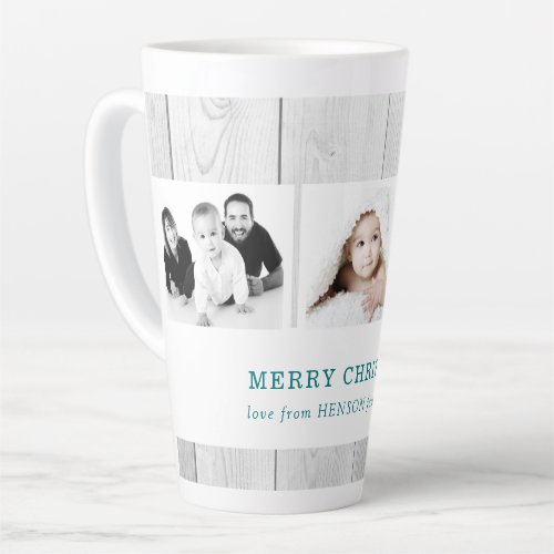 Rustic Wood 3 Family Photo Collage Christmas Latte Mug