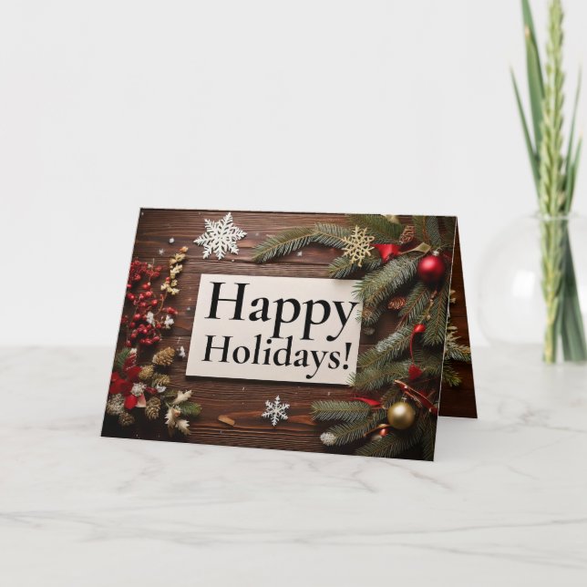Rustic Wood 3 Image Christmas Greeting Card (Front)