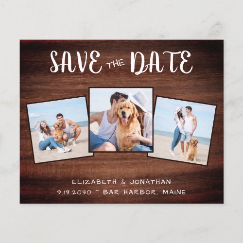 Rustic Wood 3 Photo Budget Wedding Save The Date
