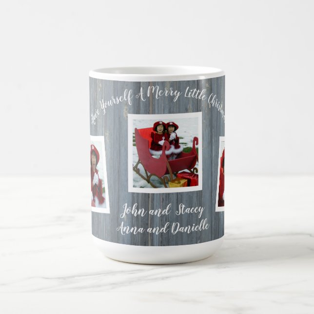Rustic Wood - 3 Photo Christmas Mug (Center)