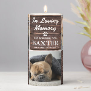 Rustic Wood 3 Photo Collage Memorial Pet Keepsake Pillar Candle