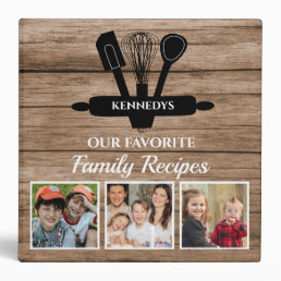 Rustic Wood 3 Photo Family Recipe Cookbook   3 Ring Binder