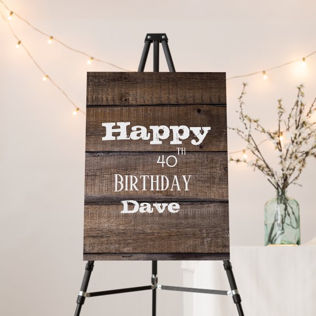 Rustic Wood 40th Any Year Birthday Backdrop  Foam Board (In Situ (Stand))