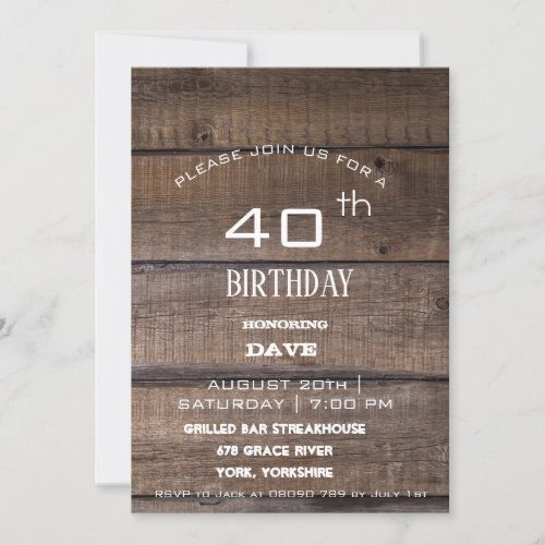 Rustic Wood 40th Birthday Party Invitation