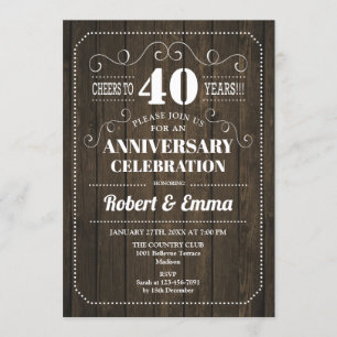 Rustic Wood 40th Wedding Anniversary Party Invitation