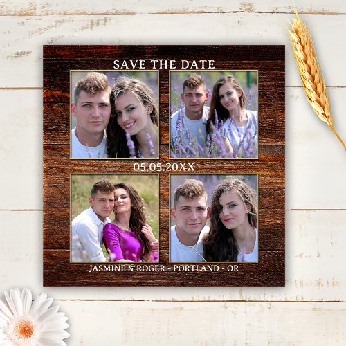 Rustic Wood 4 Custom Photos Save the Date Magnet