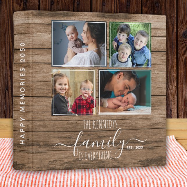 Rustic Wood 4 Family Photo Collage Picture Album  3 Ring Binder (Rustic Wood 4 Family Photo Collage Picture Album 3 Ring Binder)