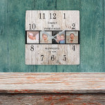 Rustic Wood 4 Photo Collage Family Quote Square Wall Clock<br><div class="desc">Rustic wooden wall clock personalized with 4 photos.The personalized family clock makes it a perfect gift for all occasions. Personalize with family name and established date. The "Family is Everything" quote adds a unique touch to the photo wall clock.</div>