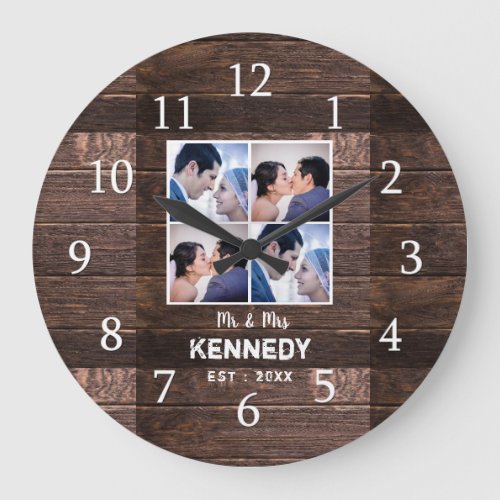 Rustic Wood 4 Photo Collage Wedding Anniversary
