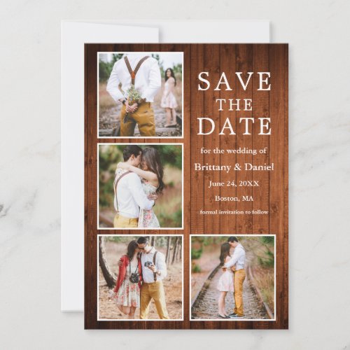 Rustic Wood 4 Photo Engagement Save The Date