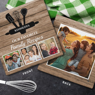 Rustic Wood 4 Photo Family Recipe Cookbook   3 Ring Binder