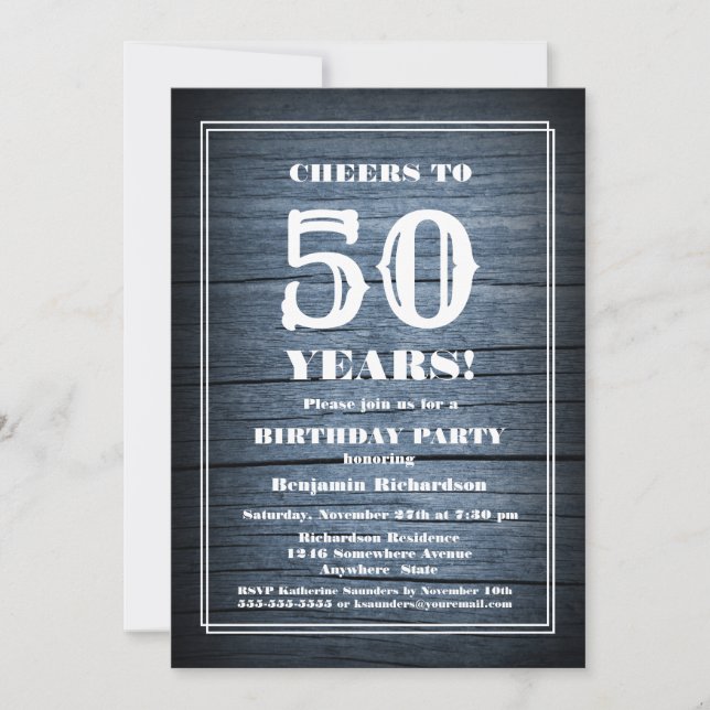 Rustic Wood 50th Birthday Party Invitation (Front)