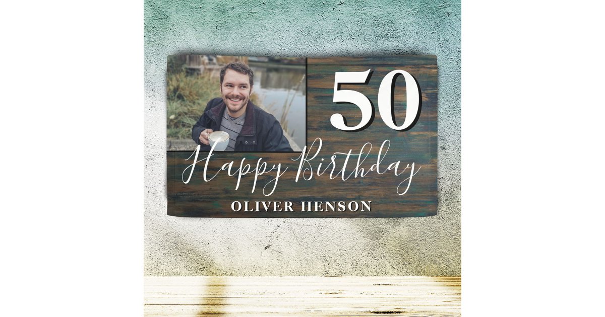 Rustic Wood 50th Birthday Party Photo Banner | Zazzle
