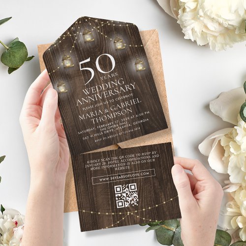 Rustic Wood 50th Wedding Anniversary All In One Invitation