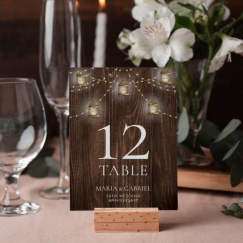 Rustic Wood 50th Wedding Anniversary Table Number