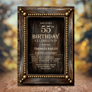 Rustic Wood 55th Birthday Party Invitation