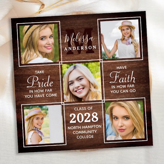Rustic Wood 5 Photo Collage Graduation Invitation (Creator Uploaded)