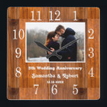 Rustic Wood 5 Year Anniversary Photo Square Wall Clock<br><div class="desc">Rustic wood wall clock personalized with photo makes a perfect gift for 5 year anniversary. Personalize with couple name and year. The milestone 5th anniversary gift is traditionally wood related gifts.</div>