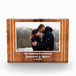 Rustic Wood 5th Wedding Anniversary Couple Photo Block