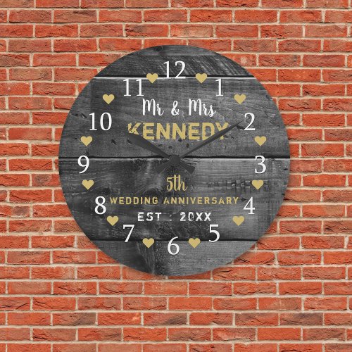 Rustic Wood 5th Wedding Anniversary  Mr And Mrs Large Clock