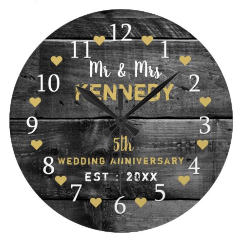 Rustic Wood 5th Wedding Anniversary  Mr And Mrs Large Clock