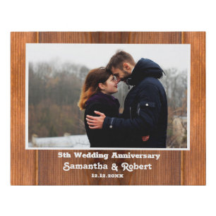Rustic Wood 5th Wedding Anniversary Photo Faux Canvas Print
