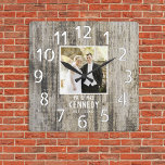 Rustic Wood 5th Wedding Anniversary Photo Square Wall Clock<br><div class="desc">Unique anniversary clock to personalize with couple photo,  name and established year. The rustic wedding clock with a distressed wood effect  makes a great gift for weddings, anniversaries,  and new home housewarming.</div>