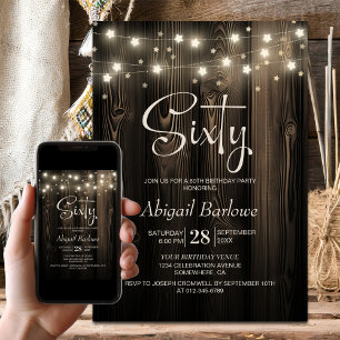 Rustic Wood 60th Birthday Party Invitation