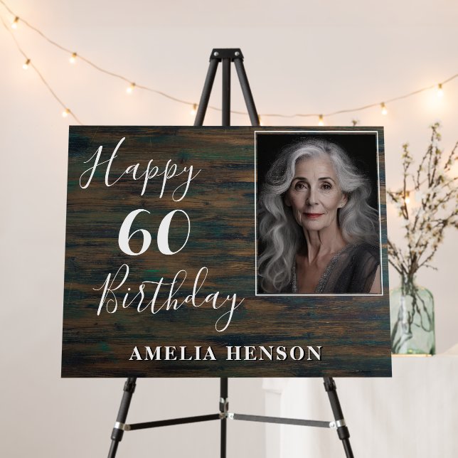 Rustic Wood 60th Birthday Party Photo Backdrop Foam Board (In Situ (Stand))