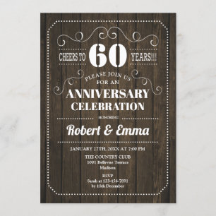 Rustic Wood 60th Wedding Anniversary Party Invitation