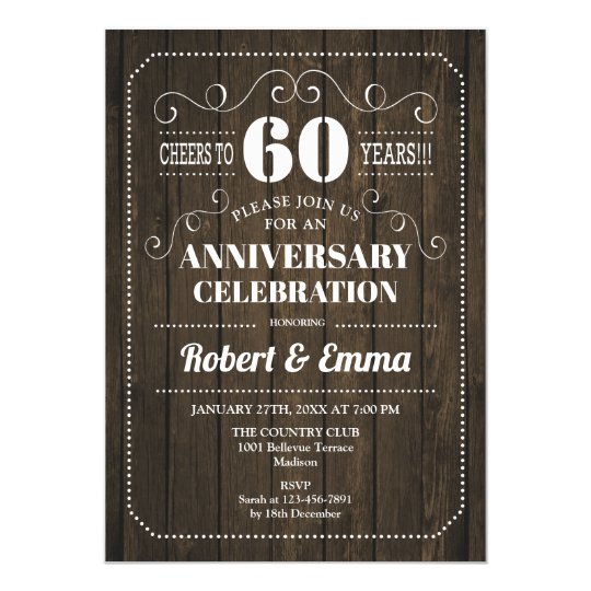 Rustic Wood 60th Wedding Anniversary Party Invitation | Zazzle.com