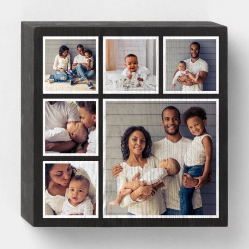 Rustic Wood 6 Square Photo Collage Wooden Box Sign