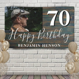 Rustic Wood 70th Birthday Party Photo Banner