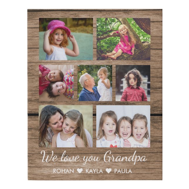 Rustic Wood 7 Photo Collage Love You Grandpa   Faux Canvas Print (Front)