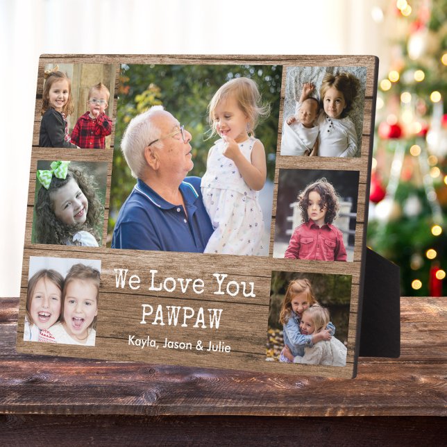 Rustic Wood 7 Photo Collage We Love You Pawpaw Plaque (Creator Uploaded)