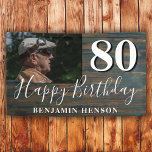 Rustic Wood 80th Birthday Party Photo Banner<br><div class="desc">Rustic Wood 80th Birthday Party Photo Banner. Great sign for the 80th birthday party with a custom photo and text in trendy white script with a name. The background is dark wood texture. Personalize the sign with your photo,  your name and the age number.</div>