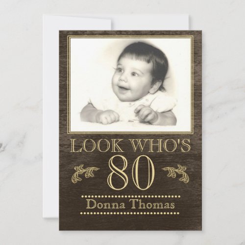 Rustic Wood 80th Birthday Photo Invitation