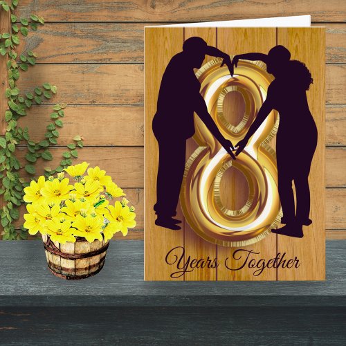 Rustic Wood 8th Wedding Anniversary Card Couple