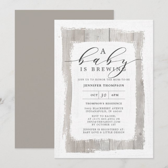 Rustic Wood A Baby Is Brewing Baby Shower Invitation (Front/Back)