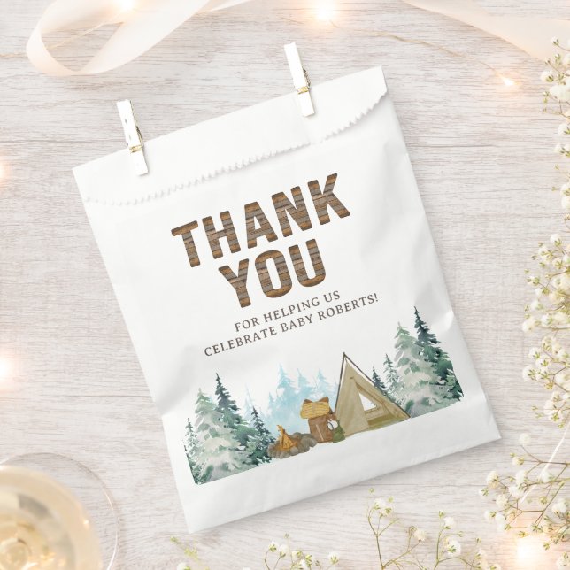 Rustic Wood A Little Camper Baby Shower Favor Bag (Clipped)