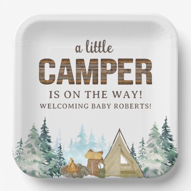 Rustic Wood A Little Camper Baby Shower Paper Plates (Front)